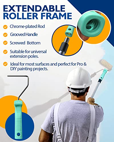 4 inch Small Paint Roller Tray Set, PinStone 12pcs 4" Mini Paint Roller with Extension Threads, 10 Microfiber Covers & Paint Preservation Tray Lid, Mini Rollers for Painting Walls, Cabinets, Touch-ups