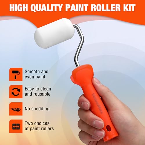 ValueMax 8PCS 2.5" Small Paint Roller Kit, Includes Foam Paint Roller Covers, Microfiber Paint Roller Covers, Paint Tray and Roller Frame, Mini Paint Roller for Painting Cabinets, Doors, Craft Work
