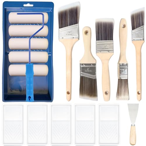 Foam Paint Roller, 18pcs 4 Inch Small Paint Roller Kit and Paint Brushes Mini Paint Foam Roller Refills Paint Trays with Liners High Density Sponge Rollers for Painting Walls