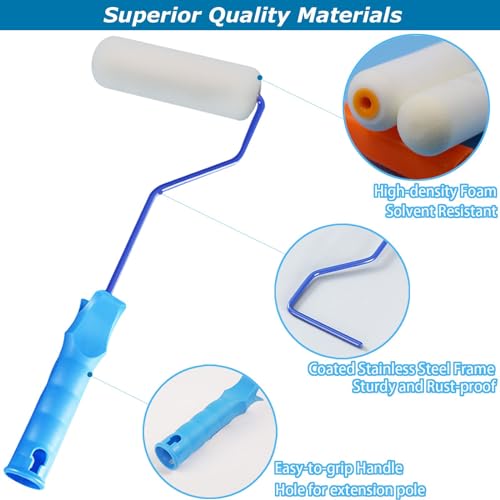 Foam Paint Roller, 18pcs 4 Inch Small Paint Roller Kit and Paint Brushes Mini Paint Foam Roller Refills Paint Trays with Liners High Density Sponge Rollers for Painting Walls