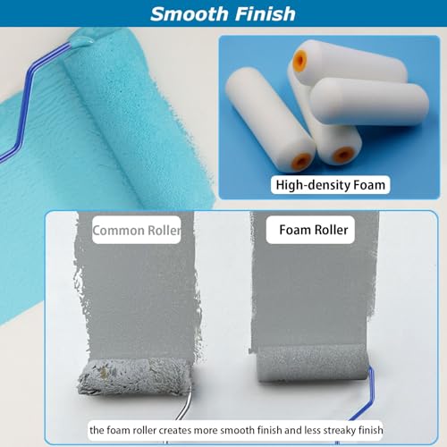 Foam Paint Roller, 18pcs 4 Inch Small Paint Roller Kit and Paint Brushes Mini Paint Foam Roller Refills Paint Trays with Liners High Density Sponge Rollers for Painting Walls