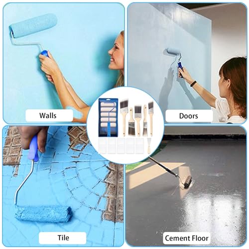 Foam Paint Roller, 18pcs 4 Inch Small Paint Roller Kit and Paint Brushes Mini Paint Foam Roller Refills Paint Trays with Liners High Density Sponge Rollers for Painting Walls