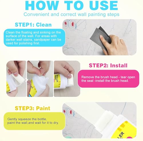 2pack Wall Small Roller Paint Brush,White Mini Wall Repair Paste Roller,Portable Wall Paint Tool,Waterproof Quick Drying DIY Small Roller Brush Perfect for Covering Graffiti and Dirt on Walls (White)