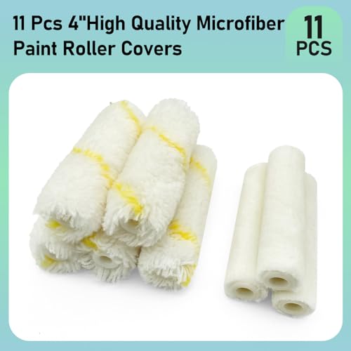 11 Pack Paint Roller Kit, 4 Inch Microfiber Paint Roller Covers, Mini Wool Blend Paint Rollers with Tray, Small Paint Roller Brush Kit for Painting Walls, Doors, Cabinets