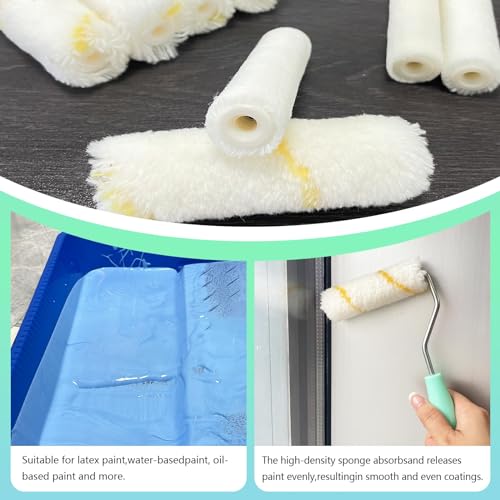 11 Pack Paint Roller Kit, 4 Inch Microfiber Paint Roller Covers, Mini Wool Blend Paint Rollers with Tray, Small Paint Roller Brush Kit for Painting Walls, Doors, Cabinets