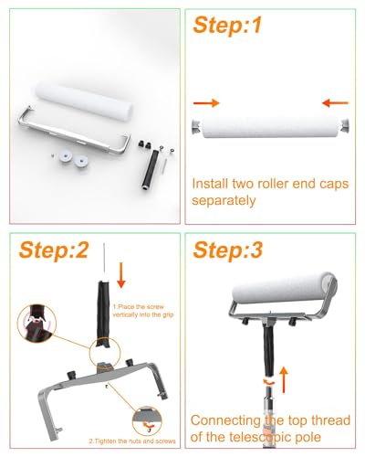 Buyplus 9 Foot High Reach Paint Roller with Lightweight Sturdy Aluminum 1-3FT Telescoping Extension Pole, Multi-Function Paint Roller Kit, House Paint Roller Brush for Walls, Ceiling, Decks, Doors