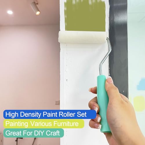 11 Pack Paint Roller Kit, 4 Inch Microfiber Paint Roller Covers, Mini Wool Blend Paint Rollers with Tray, Small Paint Roller Brush Kit for Painting Walls, Doors, Cabinets