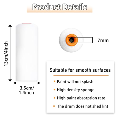 YLTOLOO 10 Pieces Paint Roller Cover, 4 inch Foam Roller Covers, High Density Foam Paint Rollers, Mini Paint Roller Kit for Painting Walls, Ceilings, Cabinets, Cupboards, Doors