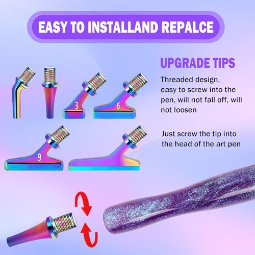 DoreenBow 14Pcs Diamond Art Painting Pen Kit Angled Screw Thread Tips Metal Stainless Steel Rainbow Diamond Art Tips Ergonomic Diamond Art Tools with Roller, Purple Pen