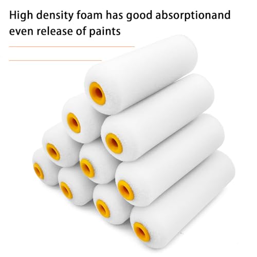 YLTOLOO 10 Pieces Paint Roller Cover, 4 inch Foam Roller Covers, High Density Foam Paint Rollers, Mini Paint Roller Kit for Painting Walls, Ceilings, Cabinets, Cupboards, Doors