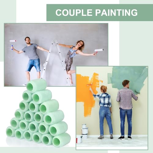 Gisafai 24 Pcs Paint Roller Covers Paint Rollers for Painting Walls Roller Paint Brush 3/8 Inch Nap Microfiber Roller Naps House Painting Supplies Paint Roller Kit for Walls Ceilings (4 Inch)