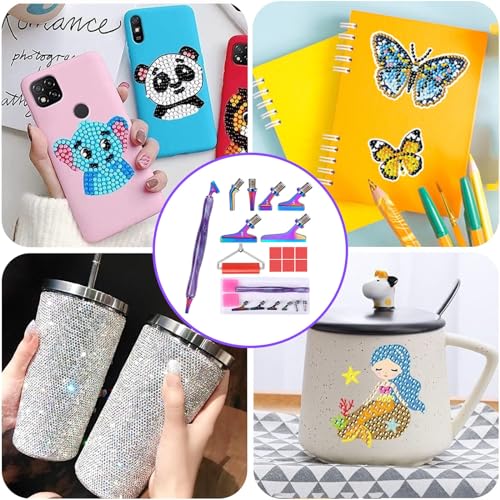 DoreenBow 14Pcs Diamond Art Painting Pen Kit Angled Screw Thread Tips Metal Stainless Steel Rainbow Diamond Art Tips Ergonomic Diamond Art Tools with Roller, Purple Pen