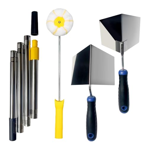 UNRUNFO Drywall Corner Tool, Corner Paint Roller, 4'' Outside Corner Knife & 4-1/5'' Inside Corner Knife, 4″ Roller & 59'' Handle + Extension Pole