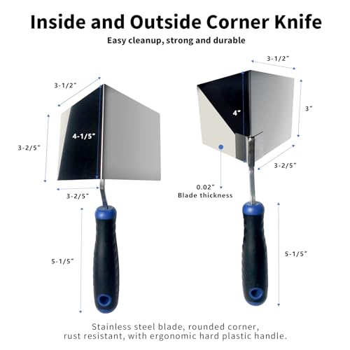 UNRUNFO Drywall Corner Tool, Corner Paint Roller, 4'' Outside Corner Knife & 4-1/5'' Inside Corner Knife, 4″ Roller & 59'' Handle + Extension Pole