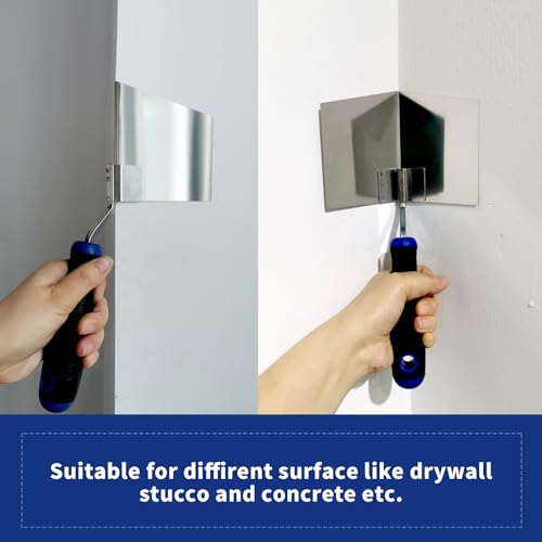UNRUNFO Drywall Corner Tool, Corner Paint Roller, 4'' Outside Corner Knife & 4-1/5'' Inside Corner Knife, 4″ Roller & 59'' Handle + Extension Pole