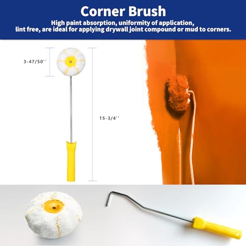UNRUNFO Drywall Corner Tool, Corner Paint Roller, 4'' Outside Corner Knife & 4-1/5'' Inside Corner Knife, 4″ Roller & 59'' Handle + Extension Pole