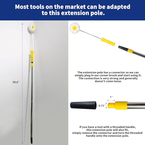 UNRUNFO Drywall Corner Tool, Corner Paint Roller, 4'' Outside Corner Knife & 4-1/5'' Inside Corner Knife, 4″ Roller & 59'' Handle + Extension Pole