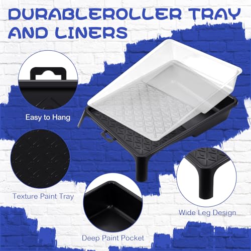 Nezyo 24 Pcs Paint Roller Kit 18 Foam Paint Rollers 6 Inch Roller Frame and Paint Tray with 4 Paint Tray Liners Small Paint Roller Tray Set for Painting Walls, Cabinets