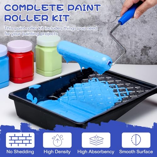 Nezyo 24 Pcs Paint Roller Kit 18 Foam Paint Rollers 6 Inch Roller Frame and Paint Tray with 4 Paint Tray Liners Small Paint Roller Tray Set for Painting Walls, Cabinets