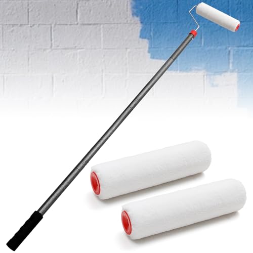 Paint Roller Brush Kit, Paint Roller with 4FT Extension Pole Large Paint Roller Kit for Wall Paint and Ceiling Paint Stainless Steel Poles Splicing Rod