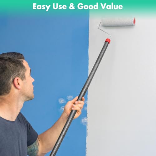 Paint Roller Brush Kit, Paint Roller with 4FT Extension Pole Large Paint Roller Kit for Wall Paint and Ceiling Paint Stainless Steel Poles Splicing Rod