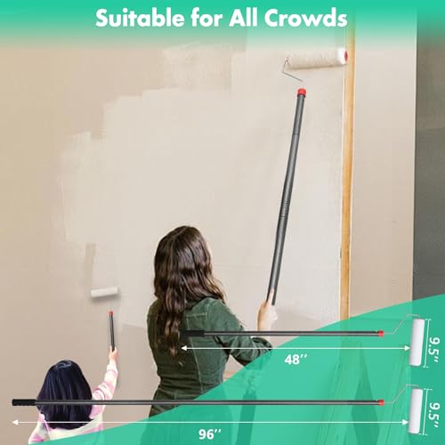Paint Roller Brush Kit, Paint Roller with 4FT Extension Pole Large Paint Roller Kit for Wall Paint and Ceiling Paint Stainless Steel Poles Splicing Rod