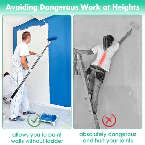 Paint Roller Brush Kit, Paint Roller with 4FT Extension Pole Large Paint Roller Kit for Wall Paint and Ceiling Paint Stainless Steel Poles Splicing Rod