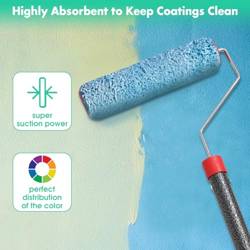 Paint Roller Brush Kit, Paint Roller with 4FT Extension Pole Large Paint Roller Kit for Wall Paint and Ceiling Paint Stainless Steel Poles Splicing Rod