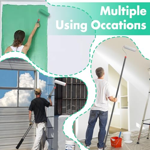 Paint Roller Brush Kit, Paint Roller with 4FT Extension Pole Large Paint Roller Kit for Wall Paint and Ceiling Paint Stainless Steel Poles Splicing Rod