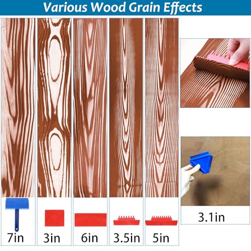 Wood Grain Tool, 9pcs Fake Wood Grain Roller Paint Brushes Rubber Graining Tool Paint Look Like Wood DIY Painting Tools for Walls Floors Room Decoration