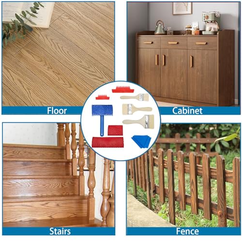 Wood Grain Tool, 9pcs Fake Wood Grain Roller Paint Brushes Rubber Graining Tool Paint Look Like Wood DIY Painting Tools for Walls Floors Room Decoration