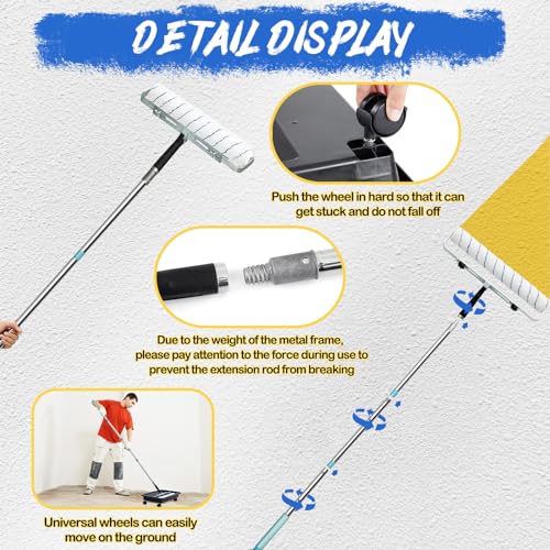 Zhanmai 12 Pcs Large Paint Roller Kit 12-18" Adjustable Roller Frame 1-5ft Steel Extension Pole 6 Pcs 18" Microfiber Paint Roller Sleeves 23.6'' Paint Roller Tray for Wall Ceiling (Blue,with Wheels)