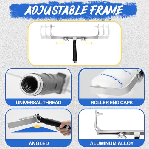 Zhanmai 12 Pcs Large Paint Roller Kit 12-18" Adjustable Roller Frame 1-5ft Steel Extension Pole 6 Pcs 18" Microfiber Paint Roller Sleeves 23.6'' Paint Roller Tray for Wall Ceiling (Blue,with Wheels)
