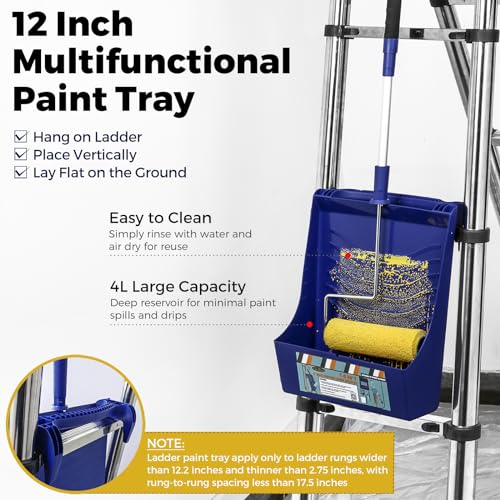 PinStone 15pcs Paint Roller Kit - 12" Ladder Paint Tray, 9" Extendable Paint Roller (18-36 Inch), 4" 2" Mini Roller Frame with Microfiber Covers, Large Paint Kit for Painting Walls, Ceilings, Floors