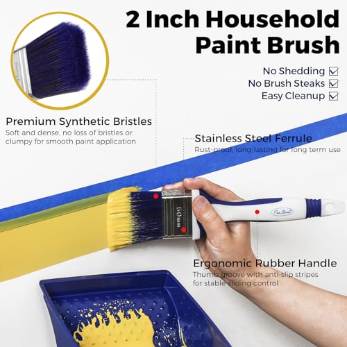 PinStone 15pcs Paint Roller Kit - 12" Ladder Paint Tray, 9" Extendable Paint Roller (18-36 Inch), 4" 2" Mini Roller Frame with Microfiber Covers, Large Paint Kit for Painting Walls, Ceilings, Floors