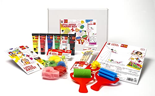 Marabu Kids Little Artist Box, Children, Supplies, Arts & Crafts Starter Kit, 20 Sheets A4 Paper, 4 Brushes, Paint Rollers, 6 X 36ml Multicolour Paints