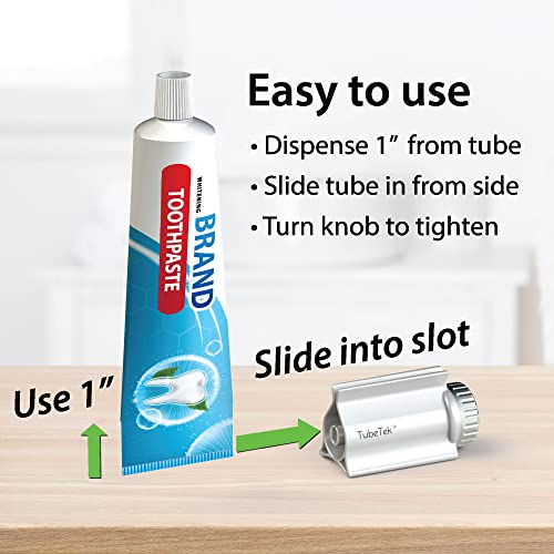 TubeTek Toothpaste Tube Squeezer 2-Pack, Dispenser Roller Wringer for Paint, Lotion, Cream, Glue. Made in USA. Color: Gold