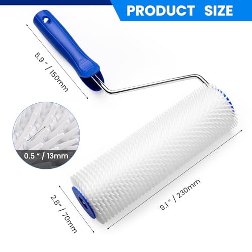 Mister Rui 9 Inch Screed Spiked Roller, Latex Floor Self Leveling Spiked Roller, for Epoxy Floor Painting Construction, Bubble Removal Tool
