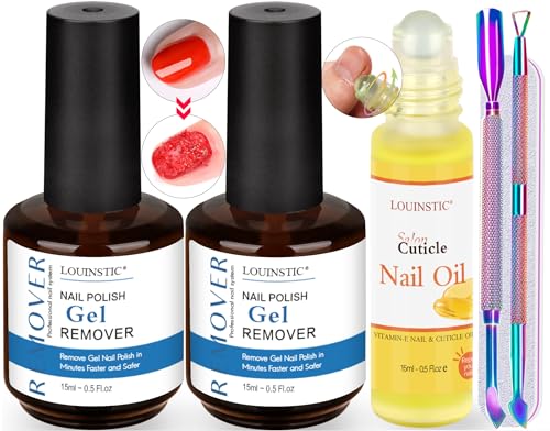 LOUINSTIC Gel Polish Remover Kit - Professional Gel Nail Polish Remover with Roller Ball Cuticle Oil and Manicure Tools, Quick & Easy Gel Remover for Nails In 2-5 Minutes, No Need Soaking Or Wrapping