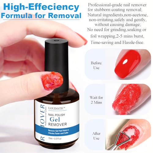 LOUINSTIC Gel Polish Remover Kit - Professional Gel Nail Polish Remover with Roller Ball Cuticle Oil and Manicure Tools, Quick & Easy Gel Remover for Nails In 2-5 Minutes, No Need Soaking Or Wrapping