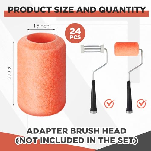 Tiangrid 24 Pcs Reusable Paint Roller Cover Refill 4" x 3/8" Inch Reusable Garage Roller Sleeves Polyester Washable Paint Roller Naps with Plastic Core for Paint Roller Brush House Painting Supplies