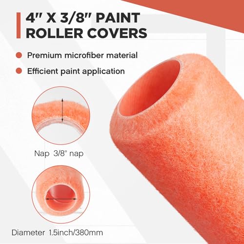 Tiangrid 24 Pcs Reusable Paint Roller Cover Refill 4" x 3/8" Inch Reusable Garage Roller Sleeves Polyester Washable Paint Roller Naps with Plastic Core for Paint Roller Brush House Painting Supplies