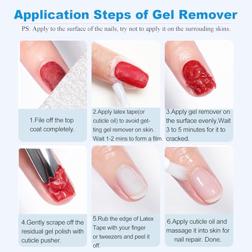 LOUINSTIC Gel Polish Remover Kit - Professional Gel Nail Polish Remover with Roller Ball Cuticle Oil and Manicure Tools, Quick & Easy Gel Remover for Nails In 2-5 Minutes, No Need Soaking Or Wrapping