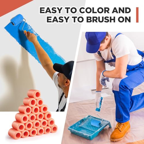 Tiangrid 24 Pcs Reusable Paint Roller Cover Refill 4" x 3/8" Inch Reusable Garage Roller Sleeves Polyester Washable Paint Roller Naps with Plastic Core for Paint Roller Brush House Painting Supplies