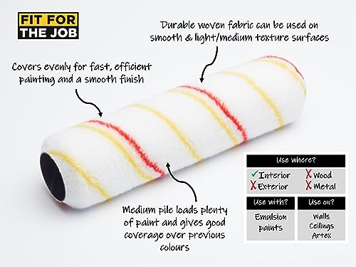 Fit For The Job 10pcs Home Decorating Kit Paint Rollers & Tray Set with Paint Brush,Dust Sheet,Stirrer - Roller Sets for Painting Walls & Ceilings with Emulsion, Mini Roller for Painting with Emulsion