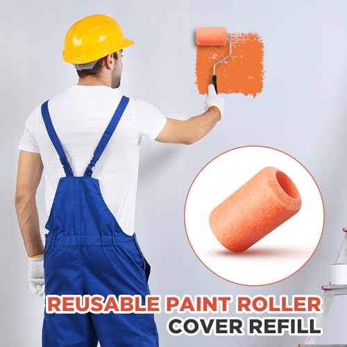 Tiangrid 24 Pcs Reusable Paint Roller Cover Refill 4" x 3/8" Inch Reusable Garage Roller Sleeves Polyester Washable Paint Roller Naps with Plastic Core for Paint Roller Brush House Painting Supplies