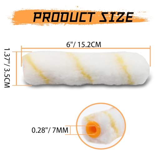 Hordion 10 Piece 6 Inch Paint Roller Covers, 1/2" Nap Roller Cover Smooth Paint Rollers for Walls Ceilings House Painting Supplies
