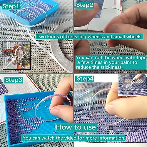 Two-Piece Diamond Painting Wheel Tools with Groove, Diamond Art Roller Pen - New Grooved Gem Art Accessory for Faster, Neater Painting with Square & Round Drills