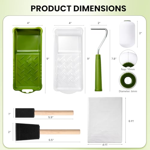 HANJKINZ Foam Paint Roller, Paint Roller Kit 2 Inch (12 Pack), Small Paint Roller, Mini Paint Roller, Paint Roller Tray, Paint Roller Frame, Paint Roller Tray with Liners, Foam Paint Brushes