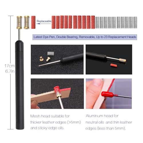 KIVISIN 94 PCS Leather Edge tools kit Including 3 Dye Rollers with 22 Heads, 3 Edge Bevelers, 1 Knife, 1 Burnisher, 39 Sanding Tools, 20 Wool Daubers for Leather Working, Skiving, Burnishing, Painting